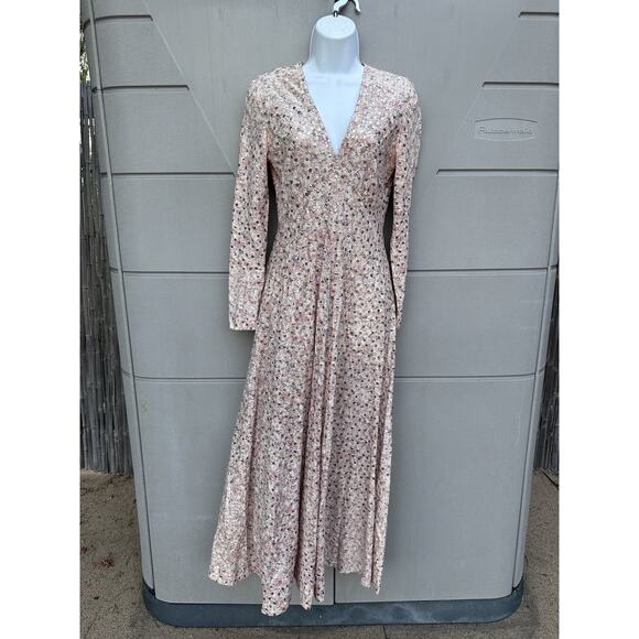 Victor Costa vintage scattered sequin disco Champagne gown V-neck Long Sleeves S - Picture 2 of 11